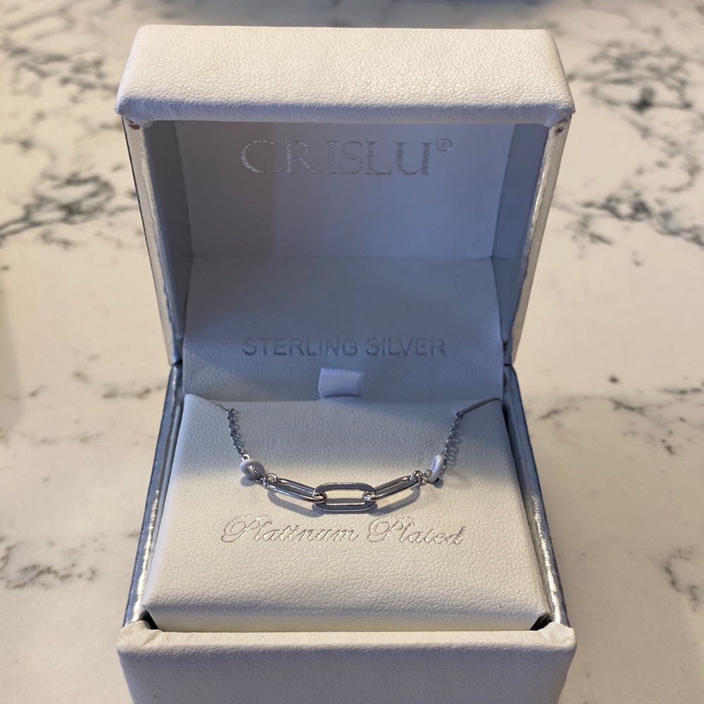 Crislu sterling silver 3 paperclip necklace